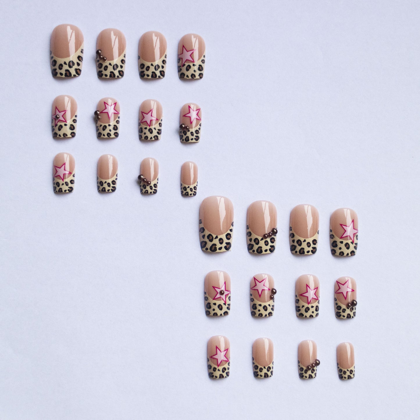 Wear Armor French Leopard Print Five-pointed Star With Pearl Diamond Wear Manicure